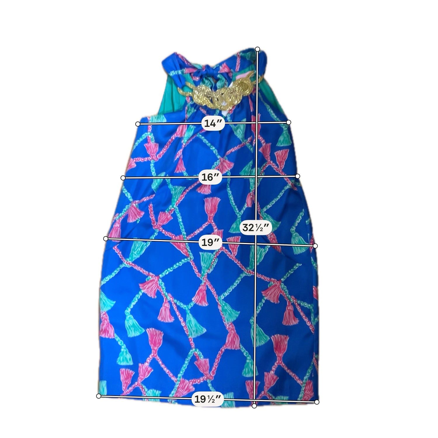 Lilly Pulitzer blue/pink/green Shift Elsa Silk Halter Dress Tassels Print Size 2 - Size 2