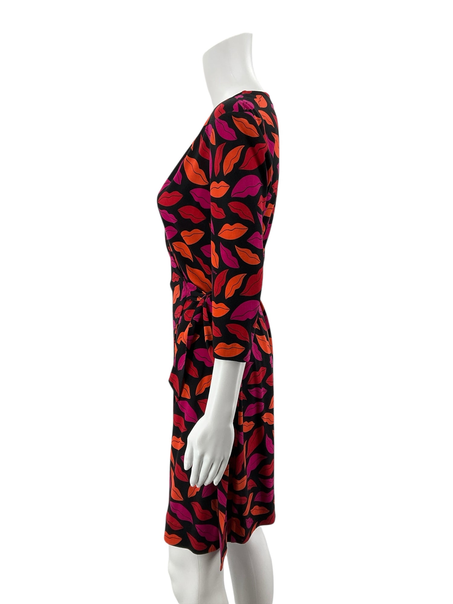 Diane von Furstenberg DVF Lips Print Silk Wrap Dress | Size XS