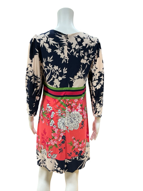 Vince Camuto navy/coral/white Sheath Floral Colorblock Sheath Dress Navy Coral Size 4 - Size 4
