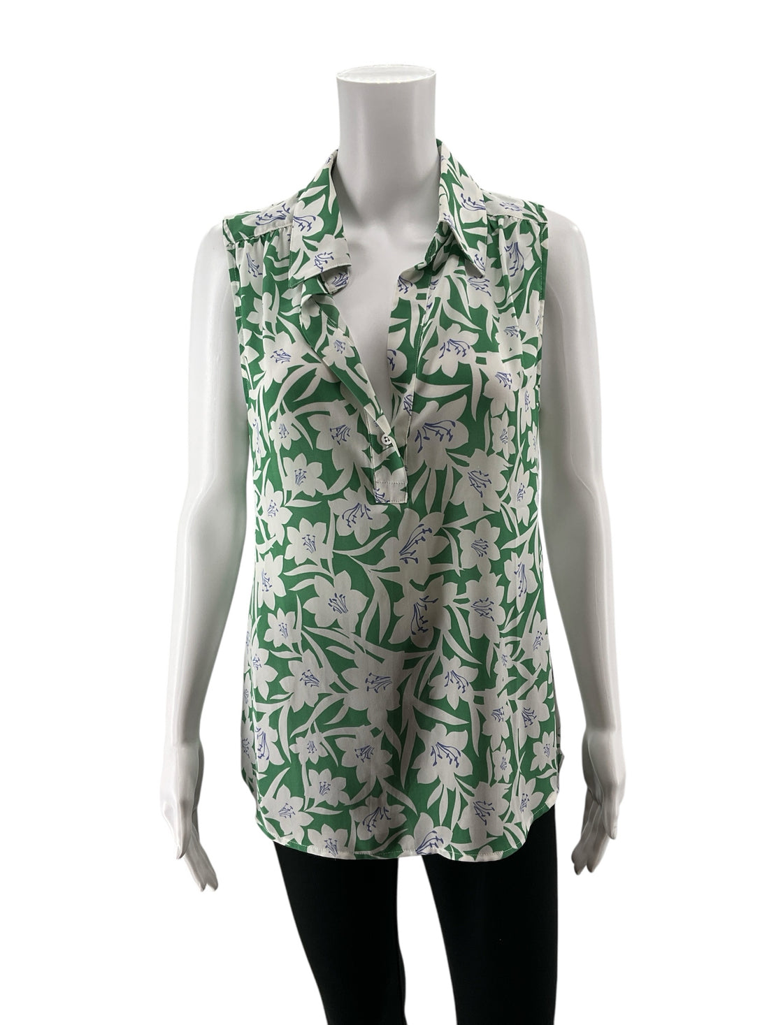 cabi Posey Top Floral Sleeveless Blouse Green White Purple Size Small