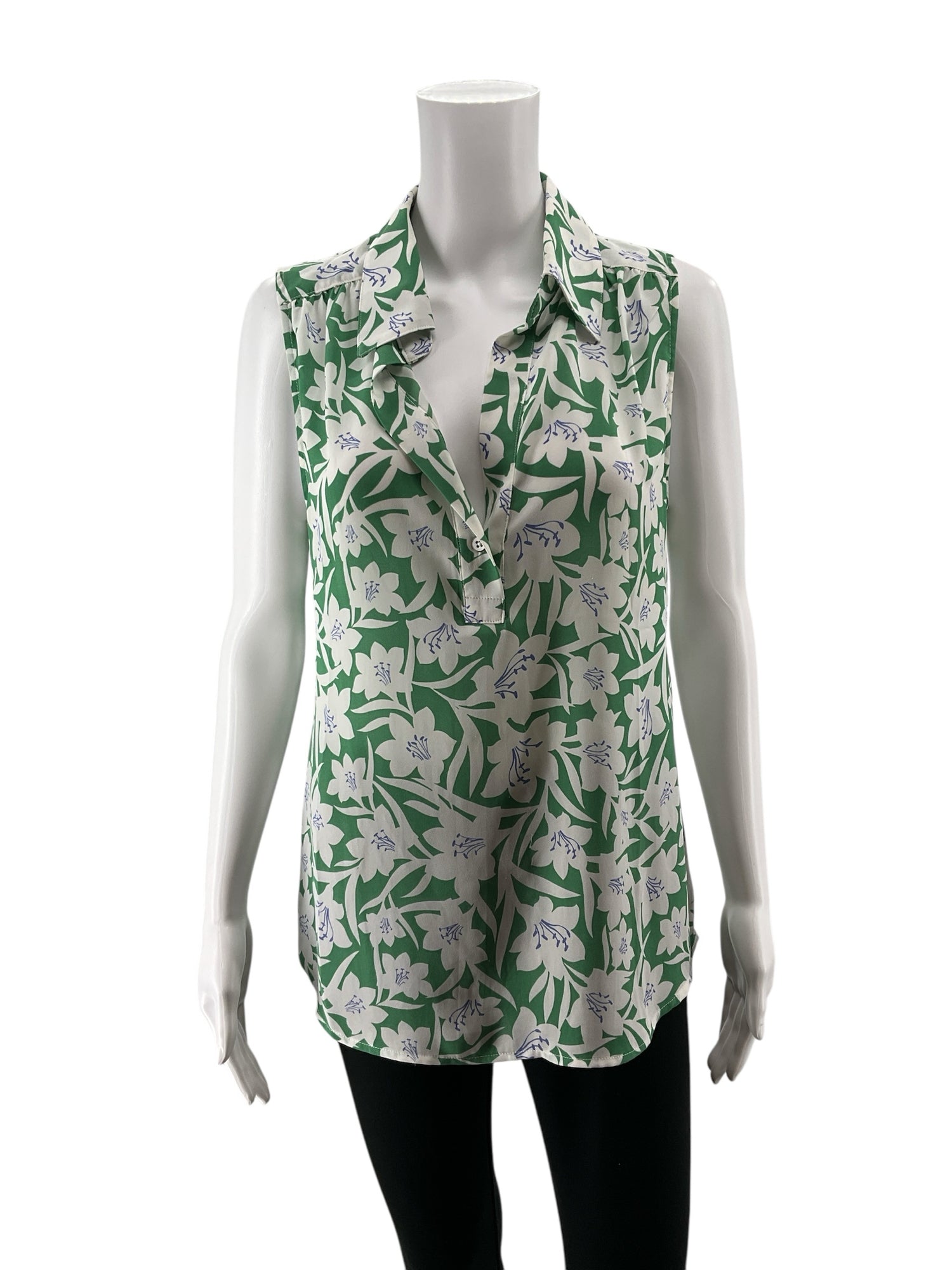 cabi Posey Top Floral Sleeveless Blouse Green White Purple Size Small