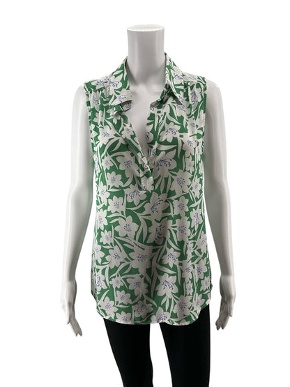 cabi Posey Top Floral Sleeveless Blouse Green White Purple Size Small