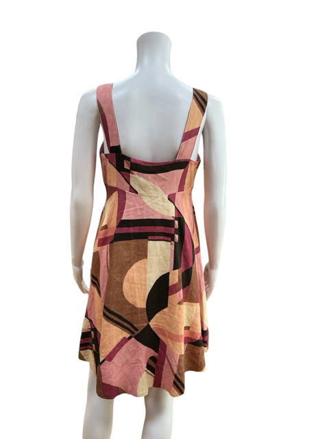 Banana Republic Elessa Linen Mini Dress Geometric Print Pink Tan Size 4