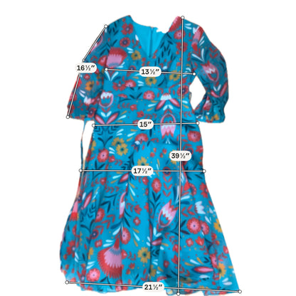 Boden Amelie Dress Size 6P Teal Pop Pansy Floral V-Neck A-Line Tie Waist