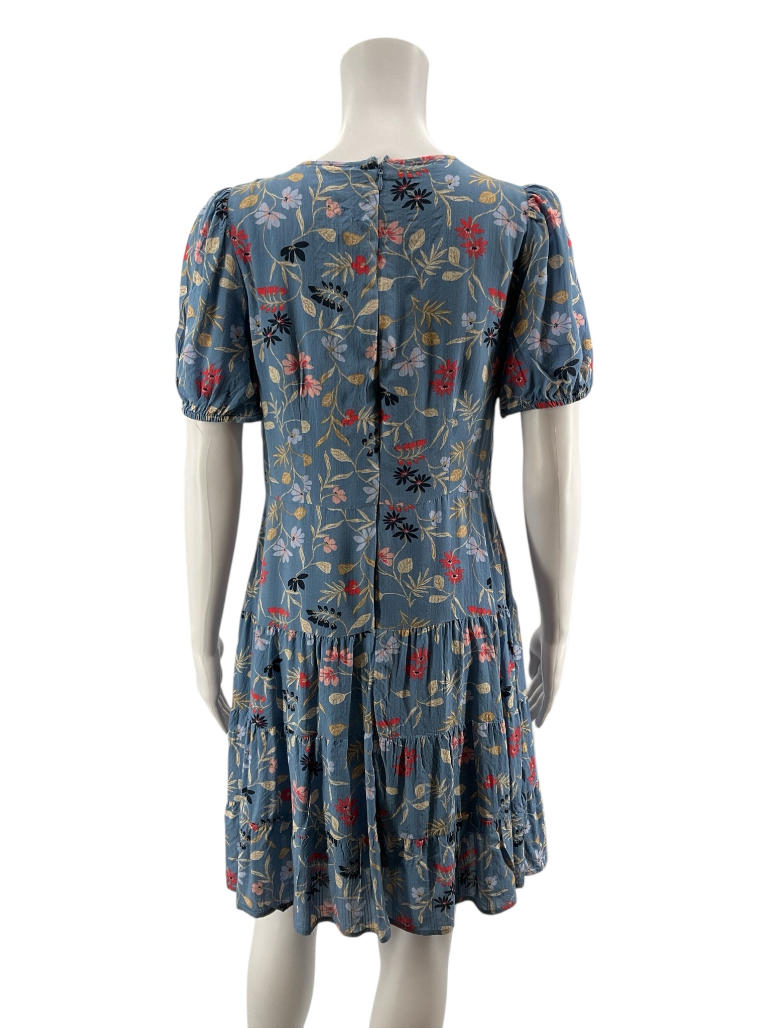 LOFT blue/tan/coral Floral Blue/Tan/Coral Floral Pre-Owned Ladies Dress - Size 2 - Size 2