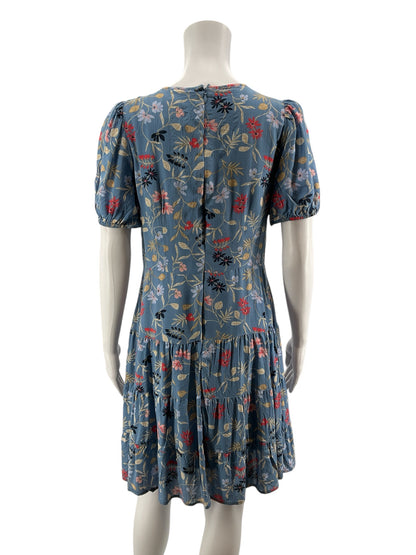 LOFT blue/tan/coral Floral Blue/Tan/Coral Floral Pre-Owned Ladies Dress - Size 2 - Size 2