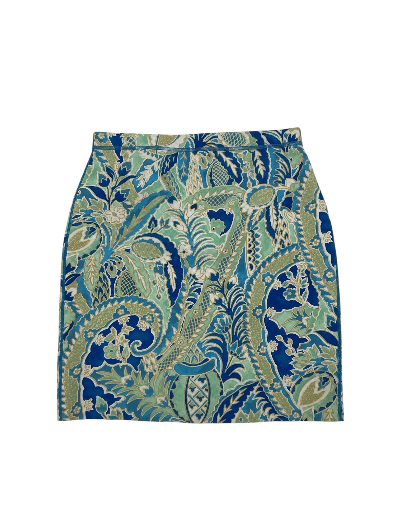 J. McLaughlin Catalina Cloth Paisley Botanical Skirt Size Small Blue Green