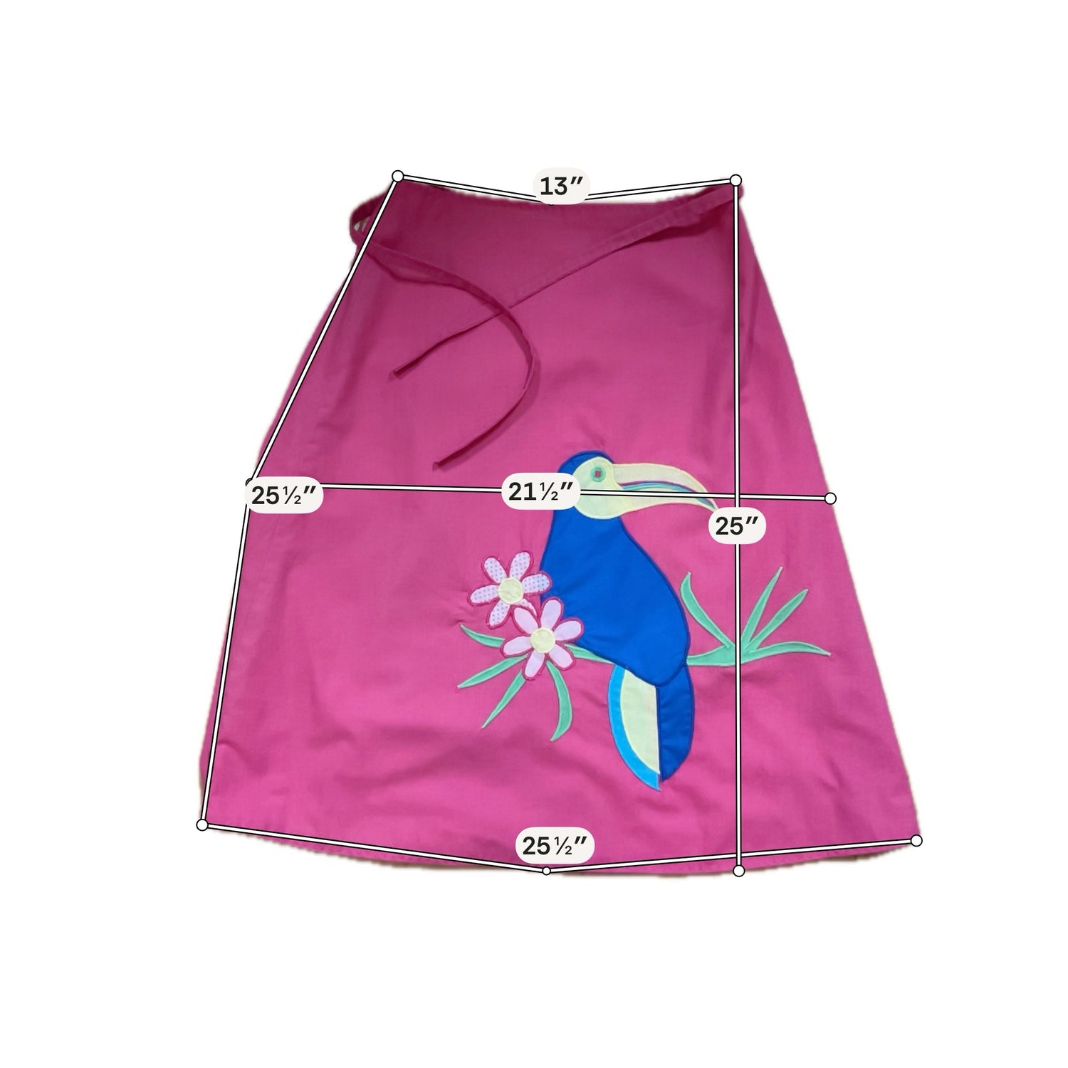 The Pond Vintage Toucan Appliqué Wrap Skirt Size M Pink Tropical Retro