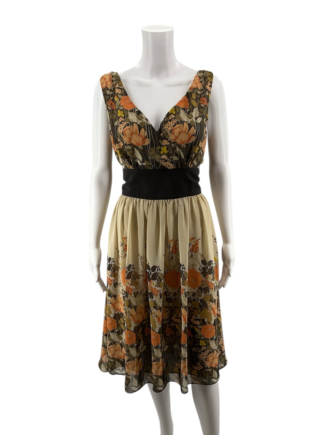 Chadwicks Orange/Brown Floral Pre-Owned Ladies Dress - Size 10