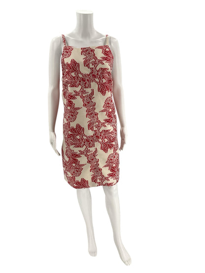 THML Red &amp;amp; White Floral Jacquard Sheath Dress Size Large- ONLINE ONLY