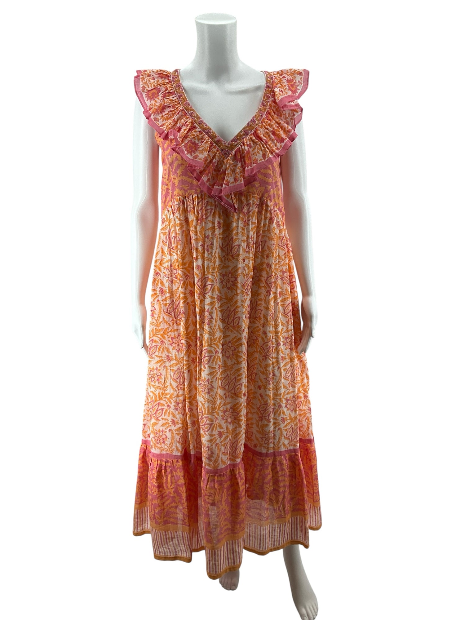 bella tu Size XS White/Pink/Orange Floral Pre-Owned Ladies Dress