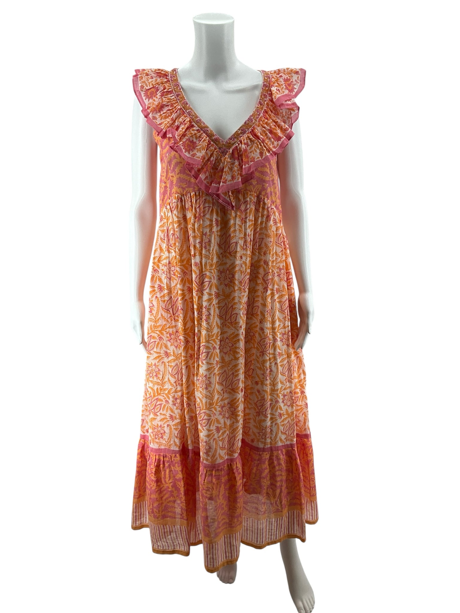 bella tu Size XS White/Pink/Orange Floral Pre-Owned Ladies Dress