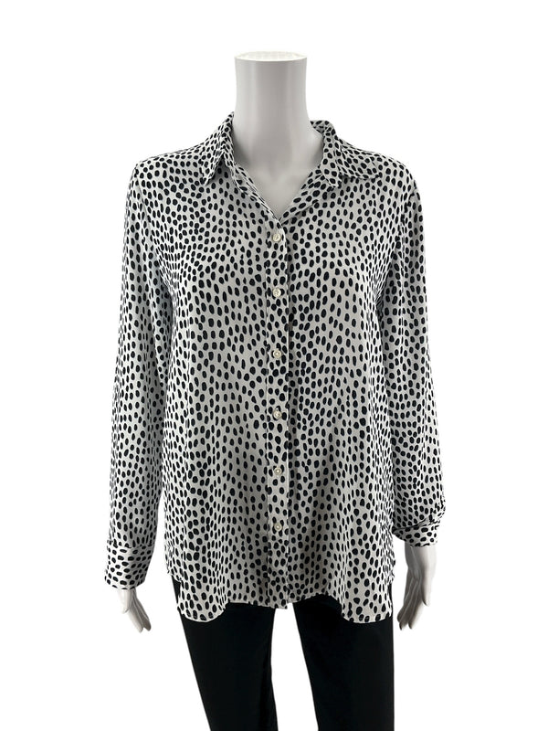 J Crew White/Navy Print Pre-Owned Ladies Top - Size Small