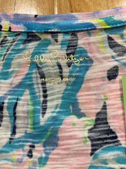 Lilly Pulitzer Nevie Top In A Flutter Print V-Neck Long Sleeve L - Downstairs