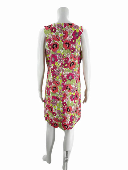 Cappagallo Coral Pink Green Floral Pre-Owned Dress - Size 10 - Margaret’s Fine Consignment