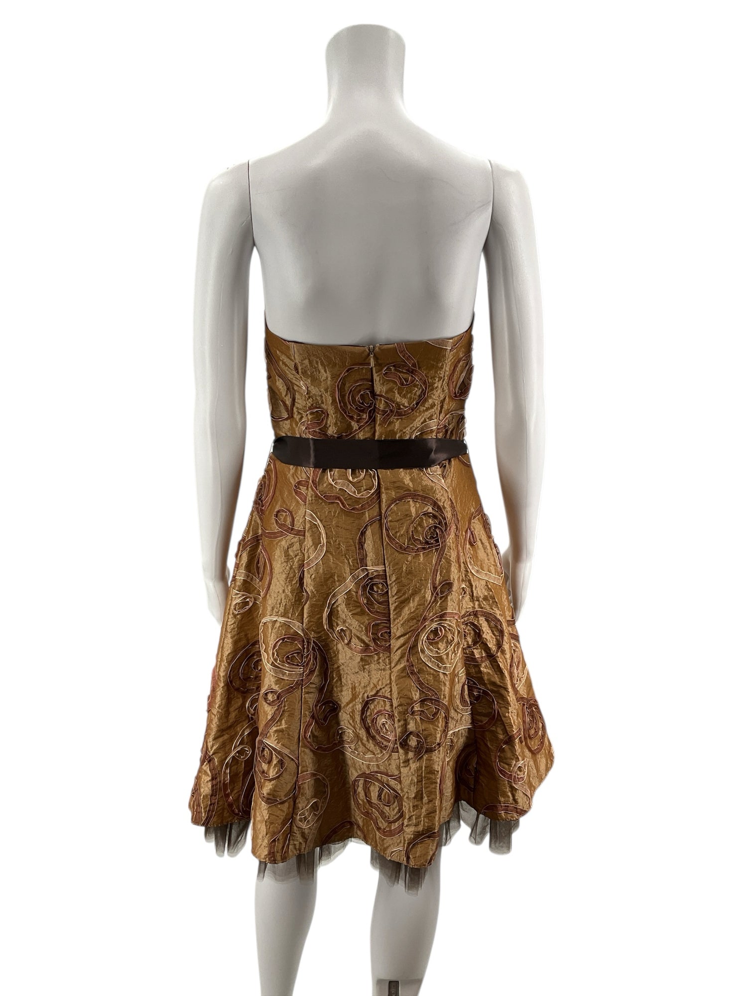 Jessica McClintock Bronze/Brown Textured Pre-Owned Ladies Dress