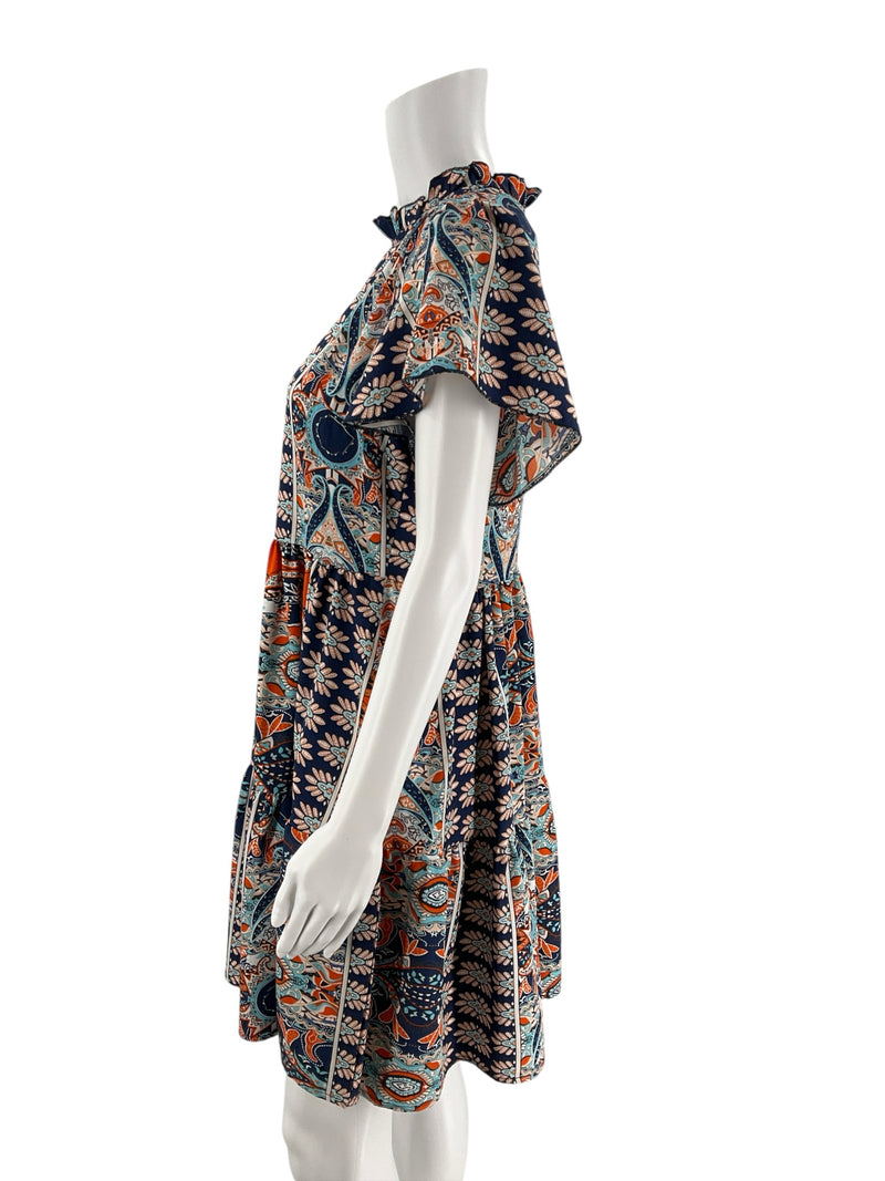 No Brand Orange/Navy Print Pre-Owned Ladies Dress - Size Medium - Margaret’s Fine Consignment