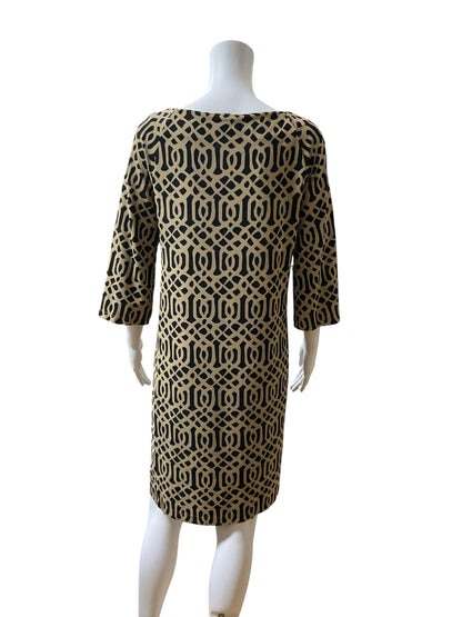 J. McLaughlin Margaret 3/4 Sleeve Geometric Dress - Camel, Black - Size Small - ONLINE ONLY
