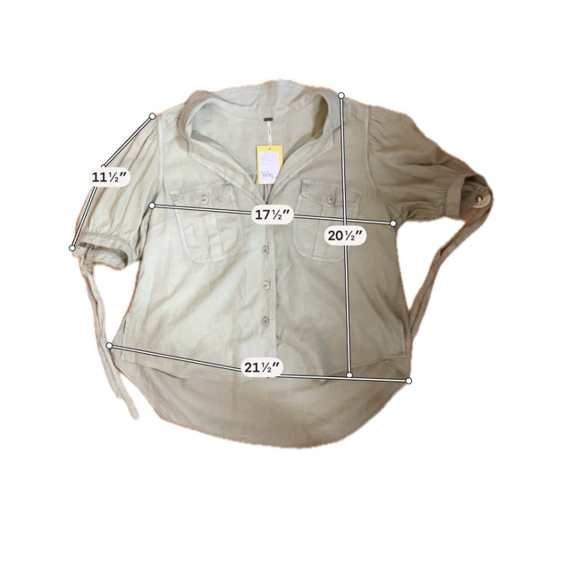 Banana Republic Linen-Blend Puff-Sleeve Utility Shirt Sage Green Size Medium - ONLINE ONLY