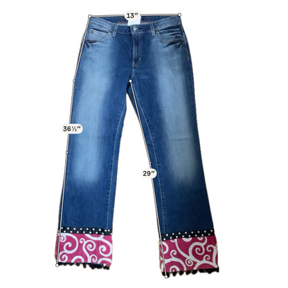Gap Jeans Womens 10 Regular Boot Cut Upcycled Custom Cuff Y2K Pink Swirl Pre-Owned