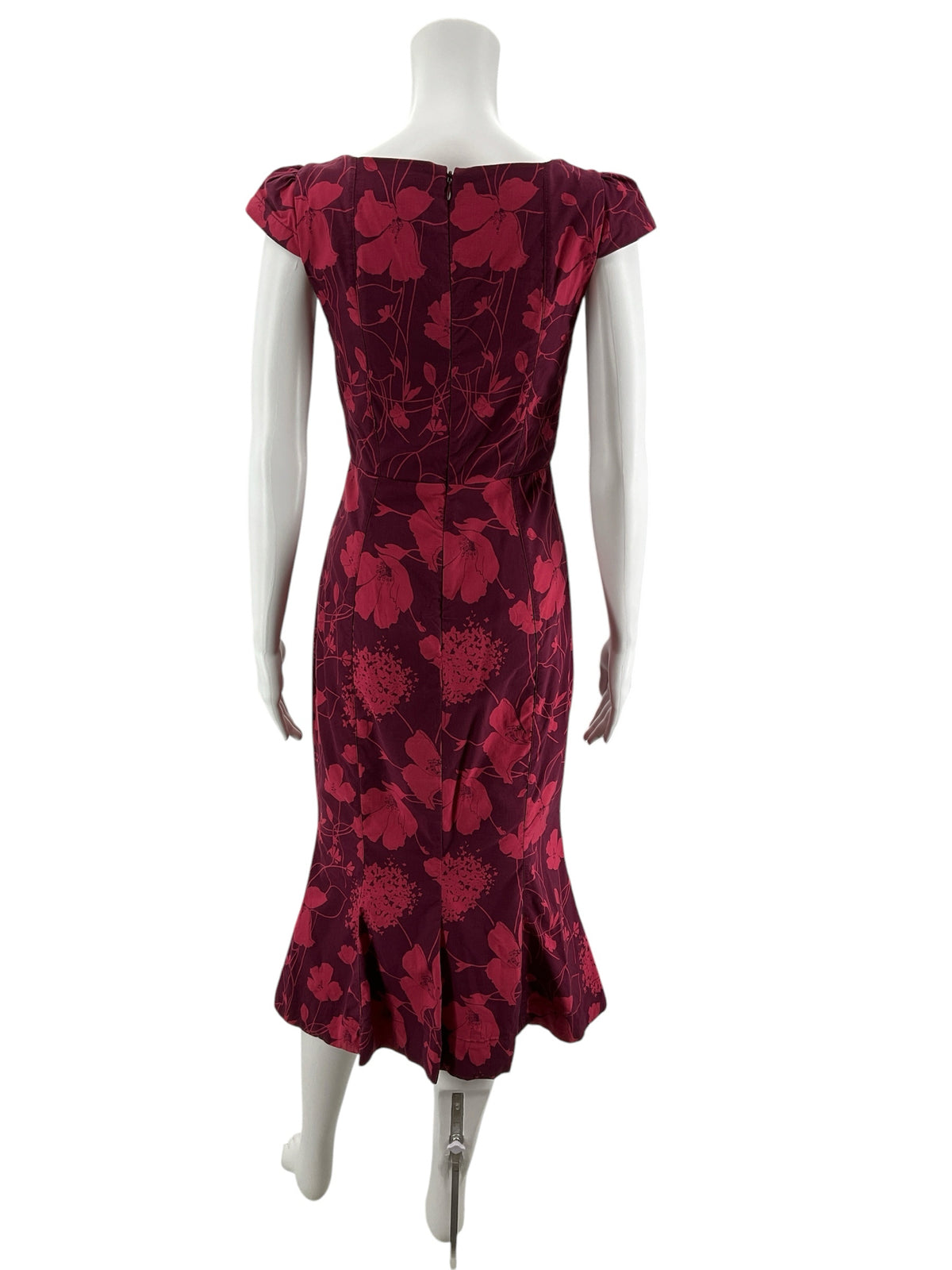 Anthropologie Burgundy Floral Sweetheart Button-Front Midi Dress Size XS