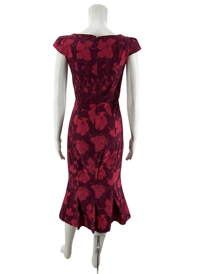 Anthropologie Burgundy Floral Sweetheart Button-Front Midi Dress Size XS