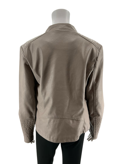 Wishlist Apparel Faux Leather Quilted Moto Jacket Taupe Size Large