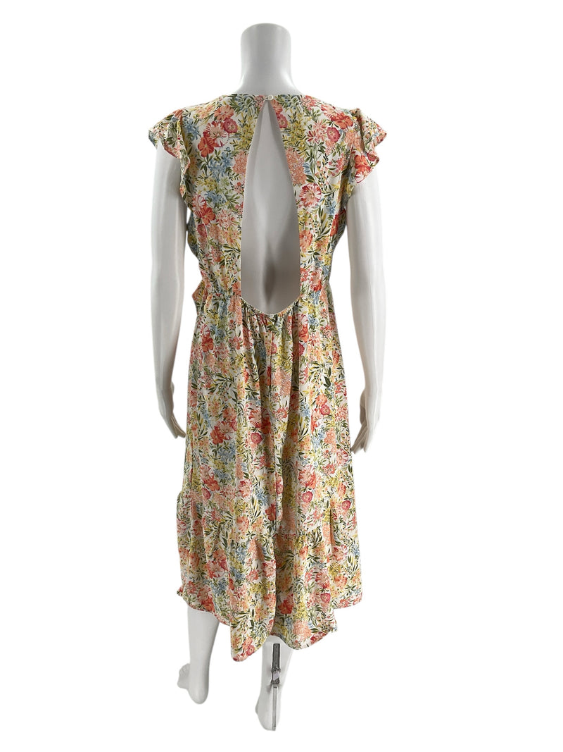 Collective Concepts White/Peach/Yellow/Blue Floral Pre-Owned Dress - Size Small - Margaret’s Fine Consignment