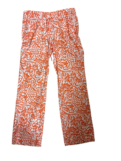 Ann Taylor Orange &amp; White Paisley Linen Blend Pull-On Cropped Pants | 2P - ONLINE ONLY