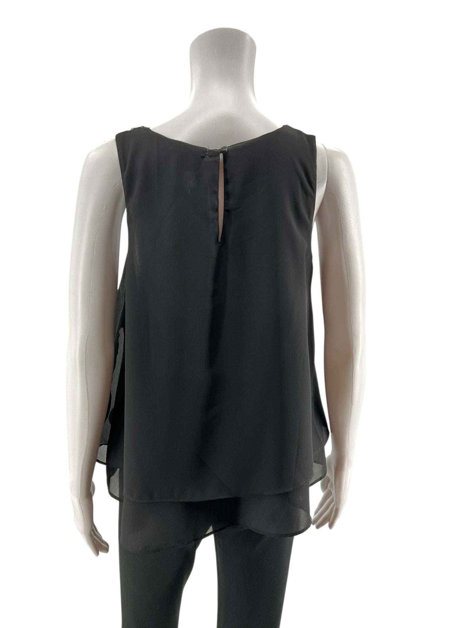 Angie Black Beaded Sleeveless Layered Chiffon Top Size Small