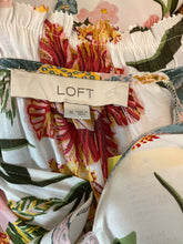 LOFT White/multi Long Sleeve Floral Smocked Tie-Neck Peplum Blouse Size Medium - Size M
