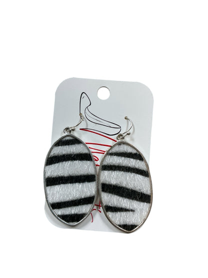 Black &amp; White Zebra Print Oval Drop Earrings