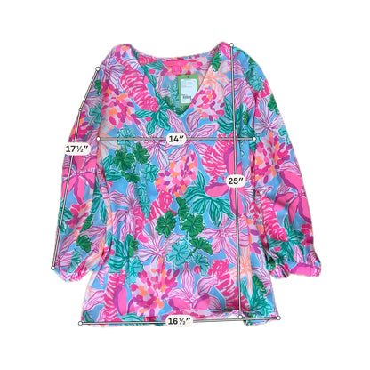 Lilly Pulitzer Katrina Tunic Top Floral Print Pink Blue Size Large