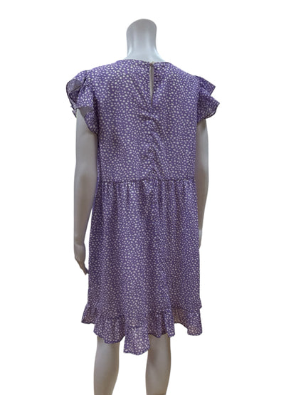 Jodifl purple/white Babydoll Lavender Polka Dot Flutter Sleeve Ruffle Dress Size Medium - Size M