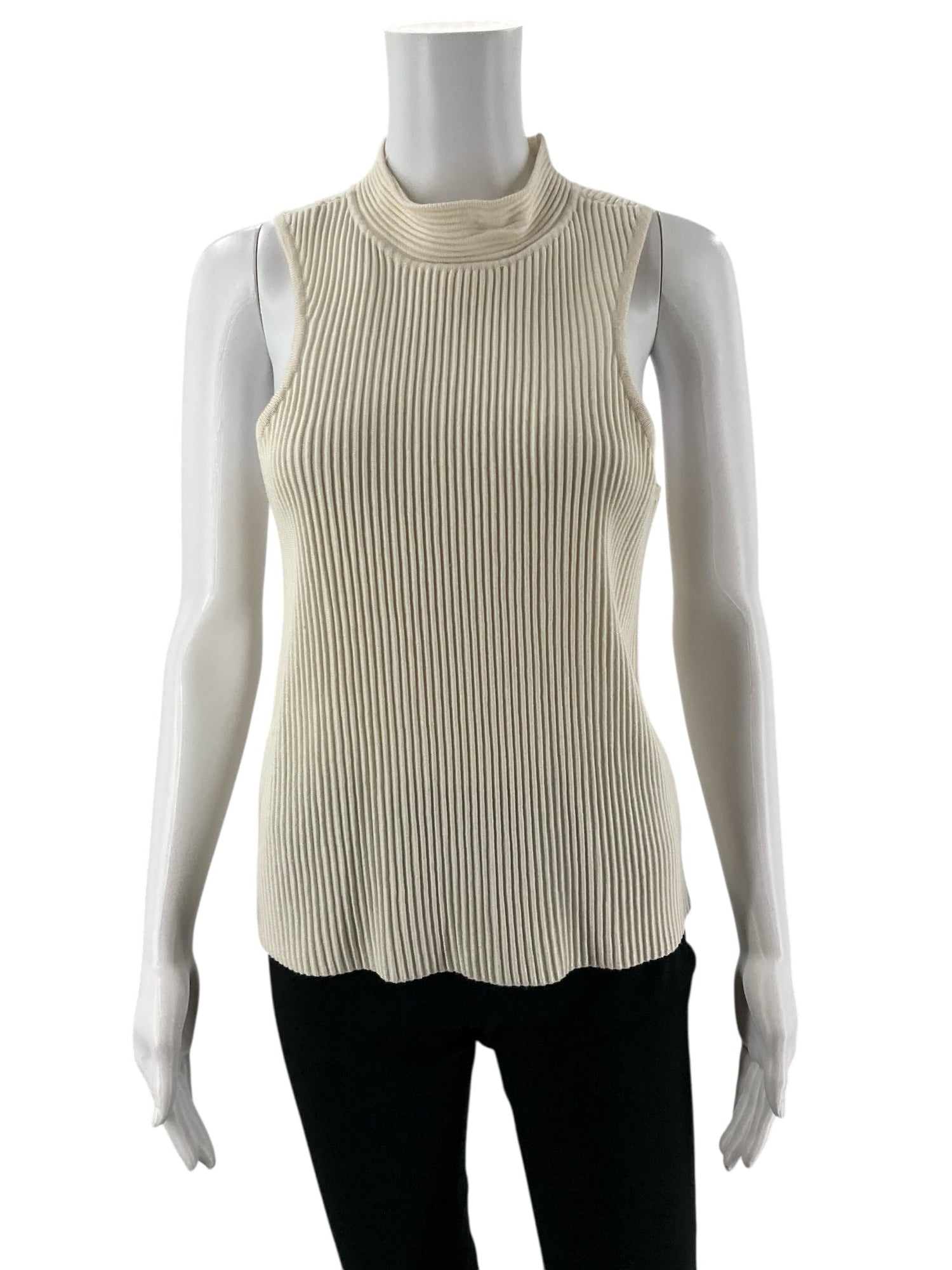 Cream ribbed mock neck sleeveless sweater tank top by Worthington in size large, perfect for business casual wear.
