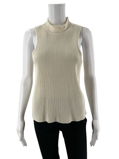 Cream ribbed mock neck sleeveless sweater tank top by Worthington in size large, perfect for business casual wear.
