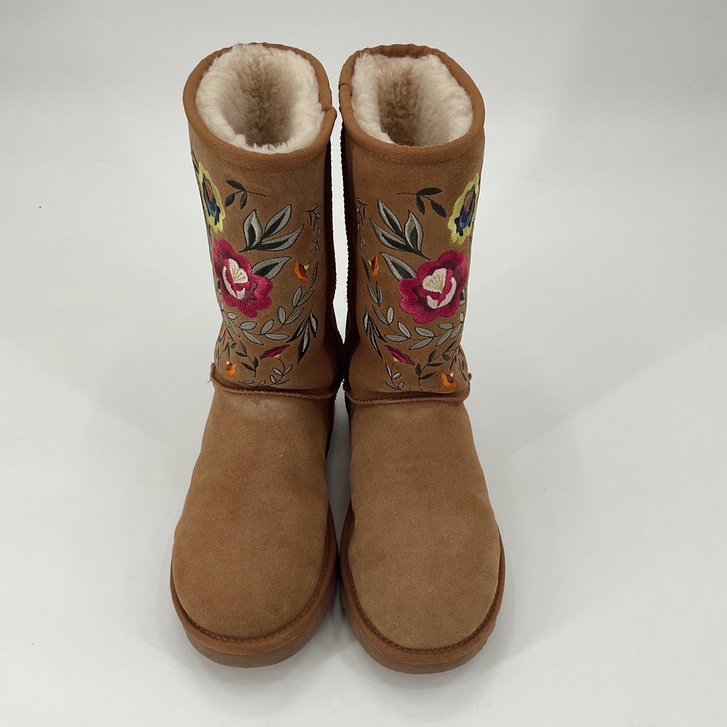 Ugg Brown/Multi Floral Embroidered Boots Size 9