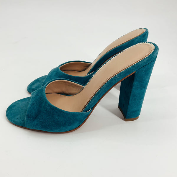 Pre-Owned Marciano by GUESS Teal Suede Open-Toe Mules - Women's Size 7.5
