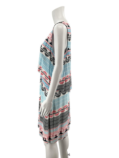 Crown &amp;amp; Ivy Dress Size 16 White Aqua Pink Tribal Print Sleeveless Shift