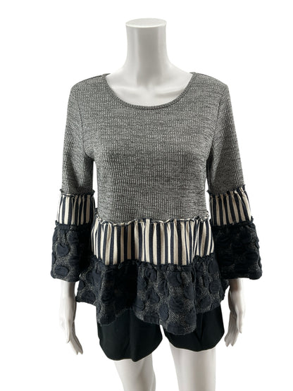 THML Mixed Media Striped Tiered Bell Sleeve Top Size Small