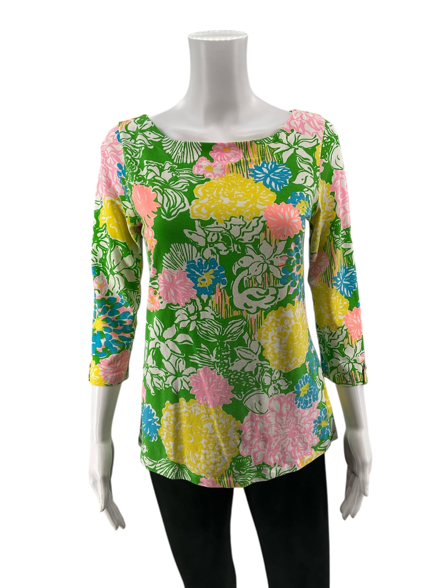 Lilly Pulitzer Multi Color 3/4 Sleeve Multi Color Floral Pre-Owned Casual Top - Size Small - Size S