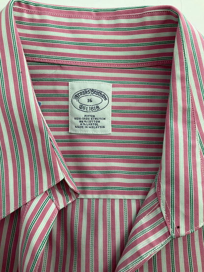 Brooks Bros pre-owned casual top featuring white, pink, and green stripes, size 16, displayed on a neutral background.