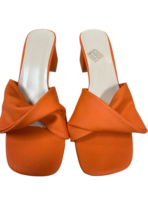 ZARA Orange Twisted Knot Square Toe Block Heel Mules Sandals NWT Size 37