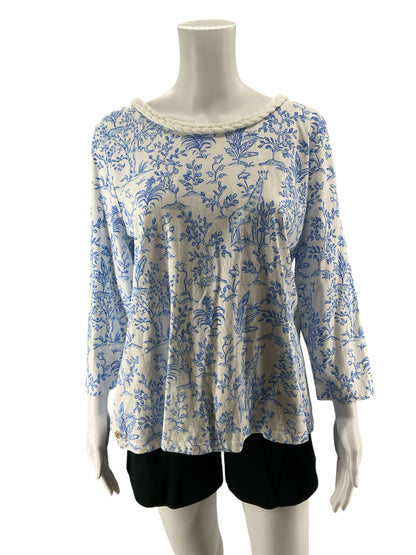 Lilly Pulitzer Marlowe Top XL Toile Me About It Giraffe Print Braided Neckline