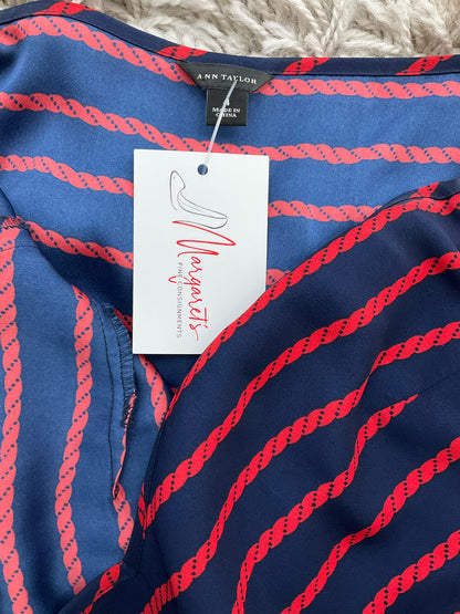 Ann Taylor Rope Print Cami Slip Dress Navy Red Nautical Size 4 - ONLINE ONLY