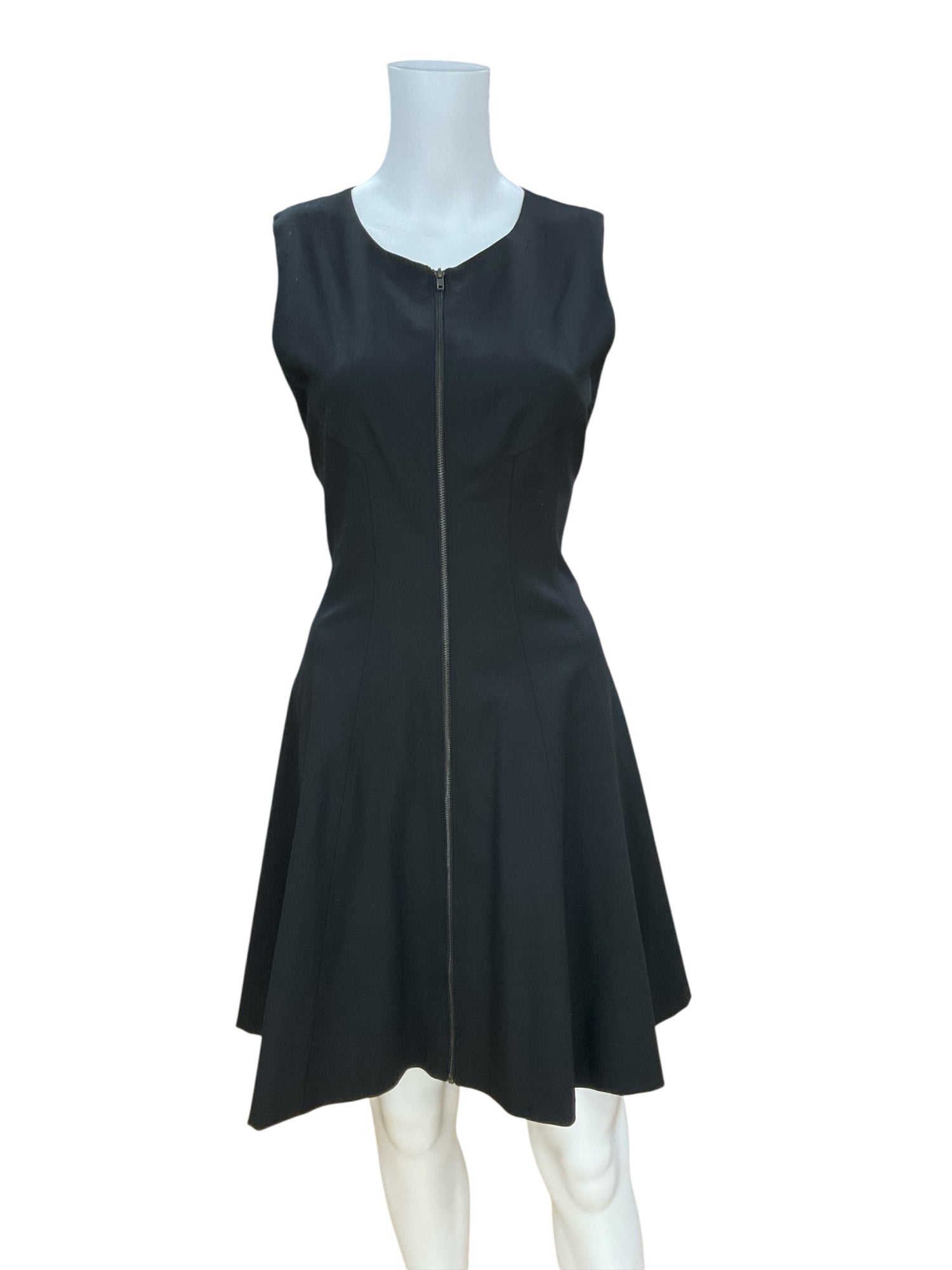 Theory Black Fit and Flare Black Virgin Wool Front Zip Fit &amp; Flare Dress Size 6 - Size 6