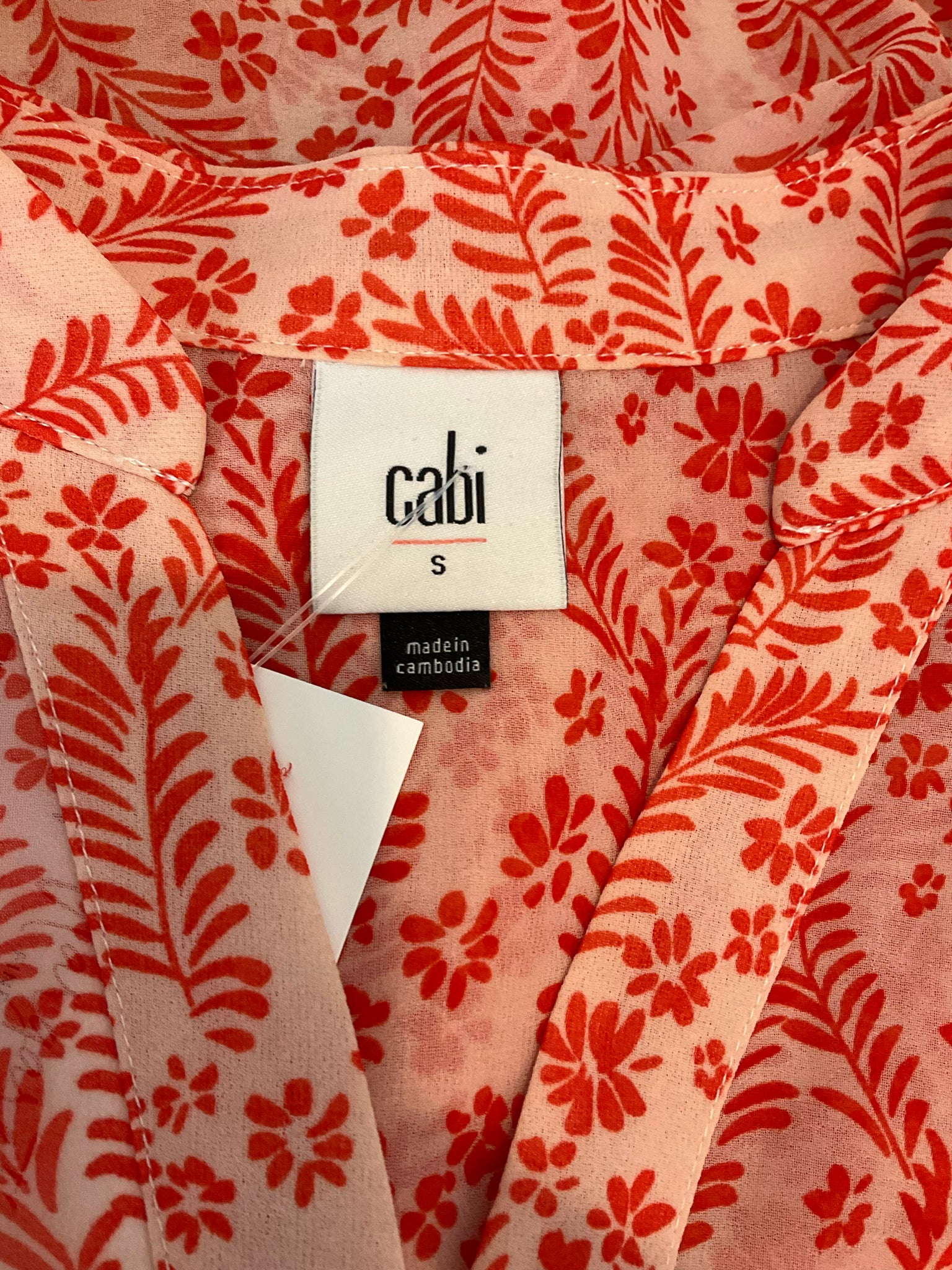 CAbi Orange Sleeveless Fern Blouse Orange Botanical Print Sleeveless Top Size Small - Size S