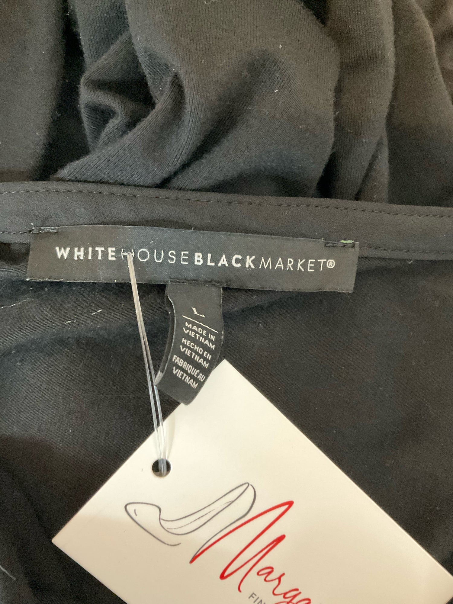 White House Black Market Ruffle V-Neck Long Sleeve Top Black Size Large