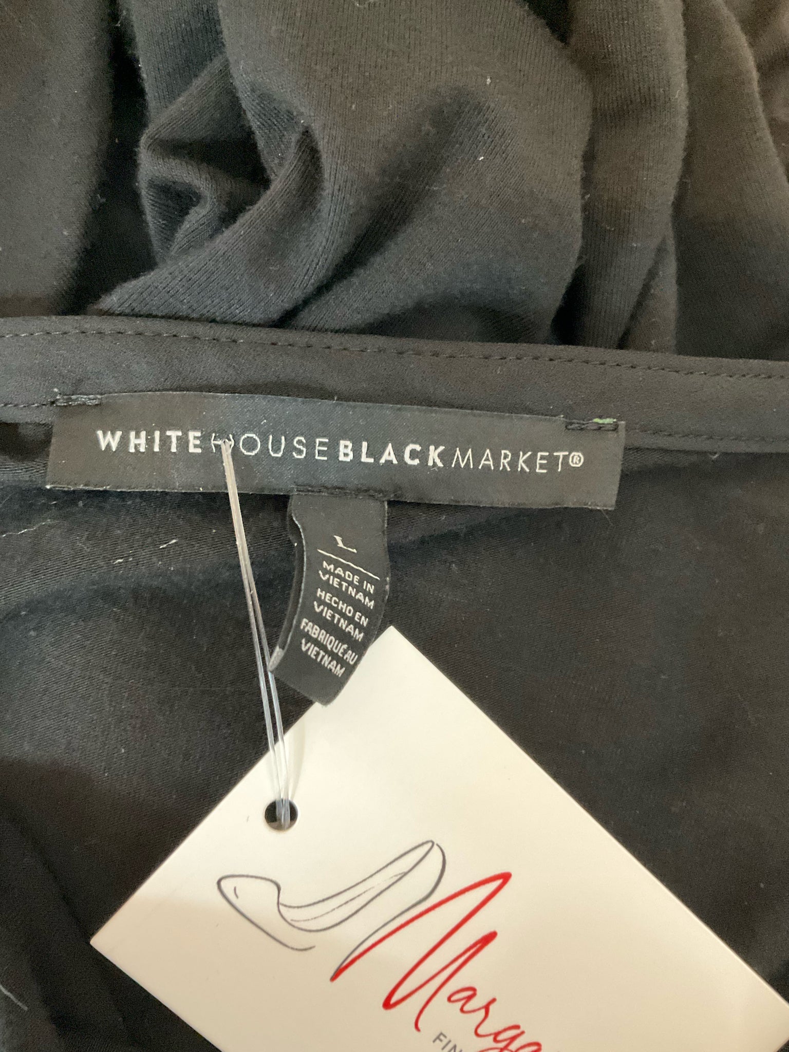 White House Black Market Ruffle V-Neck Long Sleeve Top Black Size Large