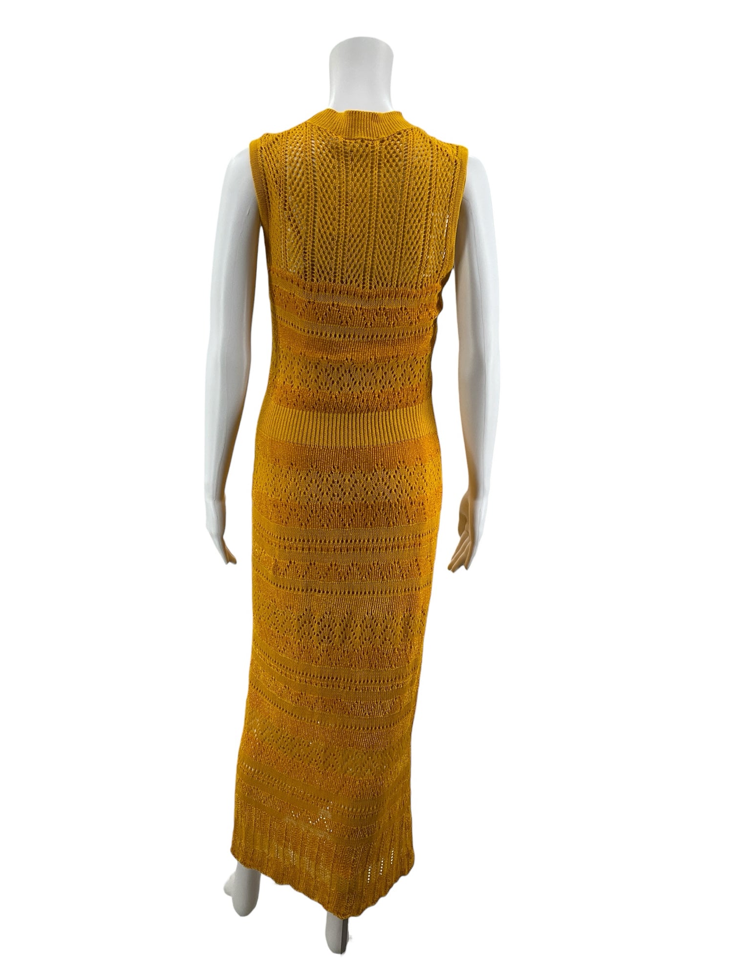MCQ by Alexander McQueen Mustard Yellow Ribbed Open-Knit Midi Dress Size Small